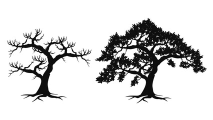 silhouette vectors trees isolated with and without leaves black and white illustration