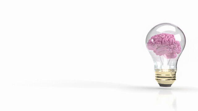 The pink brain in light bulb for creative or business concept 3d rendering