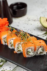 Sushi Philadelphia on a stone decorative plate