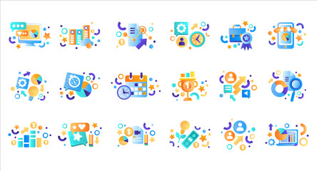Business and marketing icons set. Management, finance, strategy and marketing symbols flat vector Illustration
