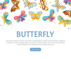 Butterfly Design with Fluttering Insect with Brightly Coloured Wings Vector Template