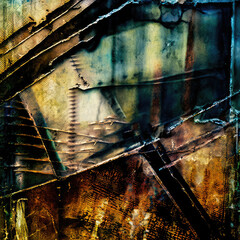 Grunge Abstract Background, A chaotic and textured image featuring an abstract blend of rough and gritty textures, jagged lines, and faded colors. 