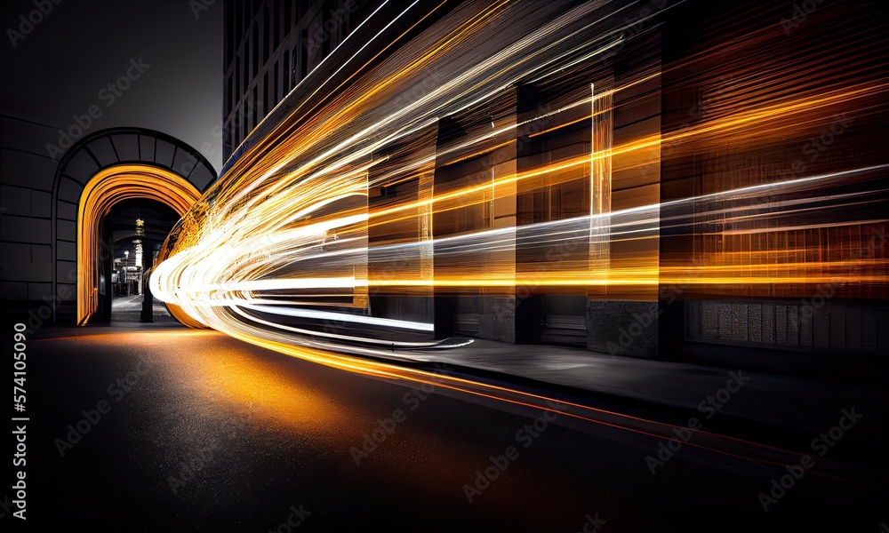 Poster dynamic speed light trails in an urban environment, generative ai