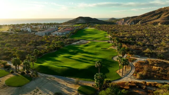 Golf course in baja mexico at sunrise