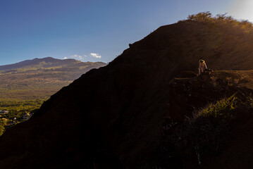 Female Hiker From The Top of Puu Olai, Puu Olai Cinder Cone Hiking Trail, Maui, Hawaii, USA