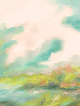 Impressionistic Uplifting Landscape - At the Shore - Digital Design/Painting/Illustration/Art/Artwork Background or Backdrop, or Wallpaper