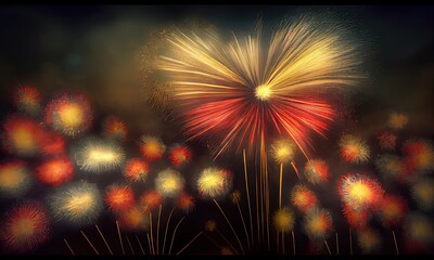 Colorful fireworks on a dark background, generative AI