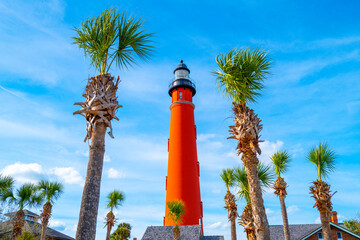 Ponce Inlet Lighthouse in Volusia County Park at the South of Daytona Beach, Florida - obrazy, fototapety, plakaty