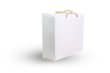 White cardboard shopping bag isolated on white background for advertising and branding
