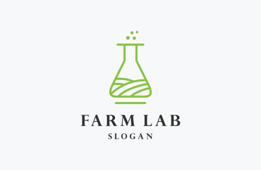 Nature farm lab logo design. Green leaves of line art icon .