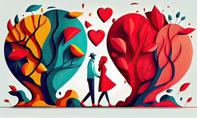 Obraz premium Love red heart couple for Invitation card, Valentine's Day, Couple in love, generative AI