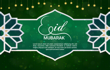 eid mubarak banner with beautiful illustration luxury islamic ornament and abstract gradient green background design