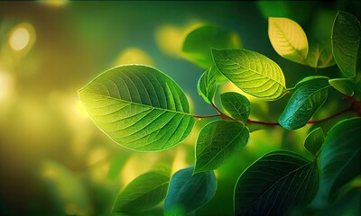 Fototapeta na wymiar Natural green leaves plants, spring background, environment ecology, greenery wallpaper, generative AI