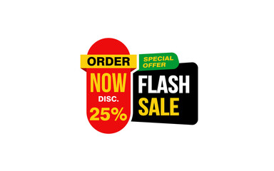 25 Percent FLASH SALE offer, clearance, promotion banner layout with sticker style. 
