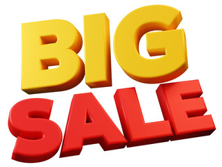 Yellow red big sale icon sign for shopping promotion discount 3d render illustration