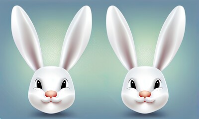 Obraz premium White rabbits on pastel blue background, Easter day, generative AI
