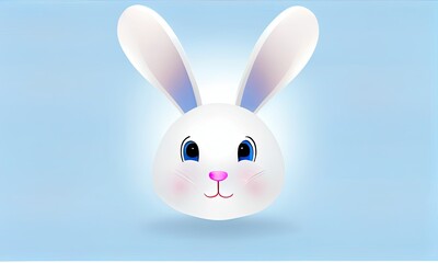Obraz premium White rabbit on pastel blue background, Easter day, generative AI