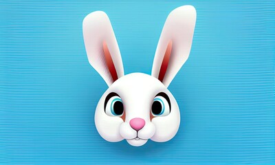 Obraz premium White rabbit on pastel blue background, Easter day, generative AI