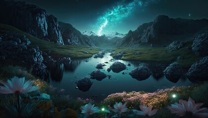 Fototapeta na wymiar Beautiful Night Sky Landscape Wallpaper Generated AI HD 4K