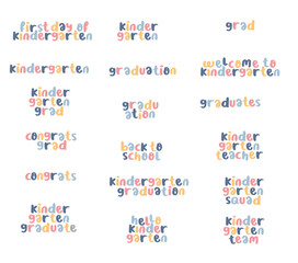 kindergarten typography set of lettering colorful. lettering set phrase for kindergarten. colorful set lettering kindergarten
