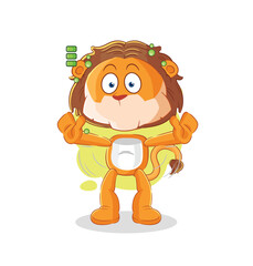 lion full battery character. cartoon mascot vector