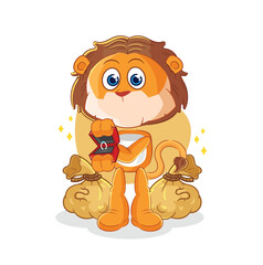 Obraz na płótnie Canvas lion propose with ring. cartoon mascot vector
