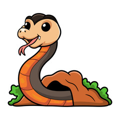 Cute golden crowned snake cartoon out from hole