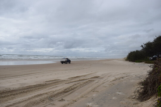 4x4 cars on the beach in Sunshine Coast, Australia