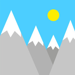 Flat cartoon mountains sky sun for wallpaper design. Vector illustration.