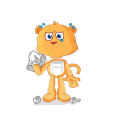 lioness cry with a tissue. cartoon mascot vector