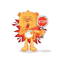 lioness holding stop sign. cartoon mascot vector