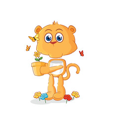 lioness with a flower pot. character vector