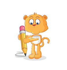 lioness write with pencil. cartoon mascot vector