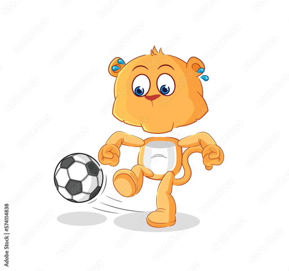 Sticker lioness kicking the ball cartoon. cartoon mascot vector