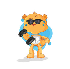 lioness lifting dumbbell vector. cartoon character