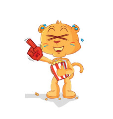 lioness fan with popcorn illustration. character vector