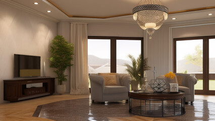 Glamorous Living Room in a Mansion, Generative AI
