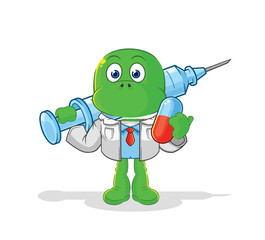 turtle doctor holding medichine and injection