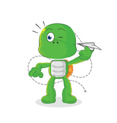 turtle with paper plane character. cartoon mascot vector