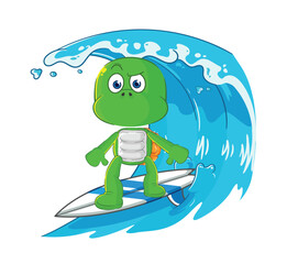 turtle surfing character. cartoon mascot vector