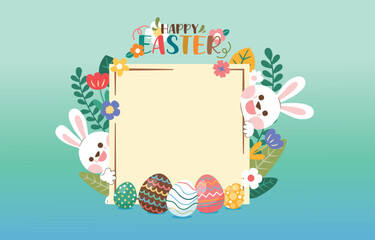 Happy Rabbit, Easter Day Template With Decoration, Vector, Illustration