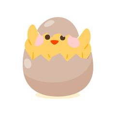 Cute Little Chicken Character In Egg Shell, Illustration, Transparent