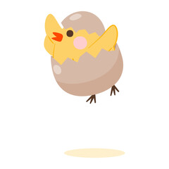 Cute Little Chicken Character In Egg Shell, Illustration, Transparent