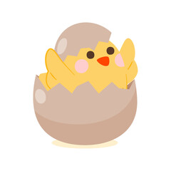 Cute Little Chicken Character In Egg Shell, Illustration, Transparent
