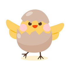 Cute Little Chicken Character In Egg Shell, Illustration, Transparent