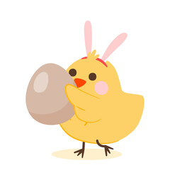 Cute Little Chicken With Bunny Ear And Egg Character, Illustration, Transparent