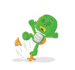 turtle slipped on banana. cartoon mascot vector