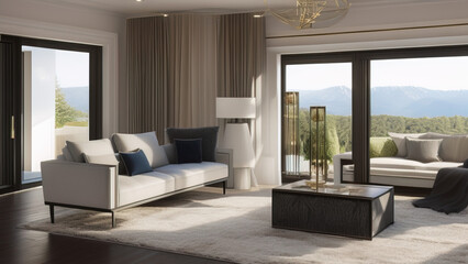 Elegant Mansion Living Room, Generative AI