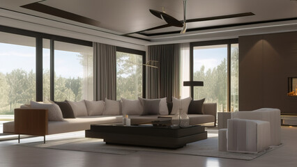 Fototapeta premium High-end Living Room in a Mansion, Generative AI