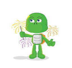 turtle with fireworks mascot. cartoon vector